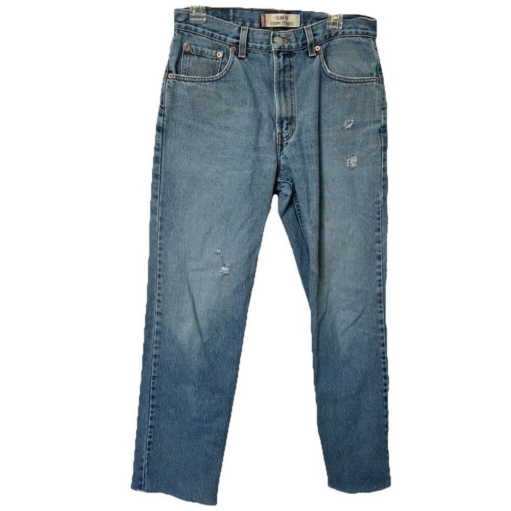Levi’s 516 Jeans Mens 32x30 Blue Distressed 5 Pocket Classic Raw Hem Altered Vtg
